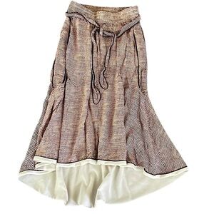 Me + Em High-Low elastic tie waist burgundy/brown & cream skirt
